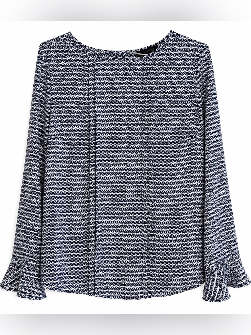Banana Republic Women’s Navy and White Patterned Long-Sleeve Blouse, size Medium